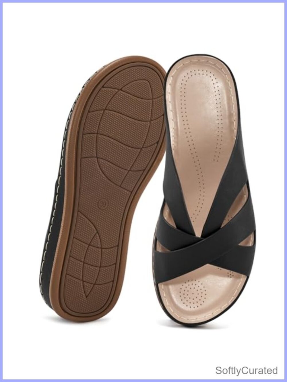 Womens Wedge Sandals Memory Foam Faux Leather Slip On Low Platform